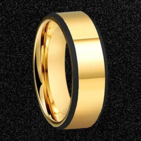 anello in oro per uomo lucido con bordi neri in tutte le misure 8mm tungsteno