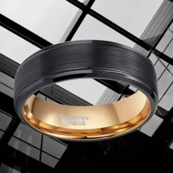 Anello da uomo in tungsteno nero e oro rosa