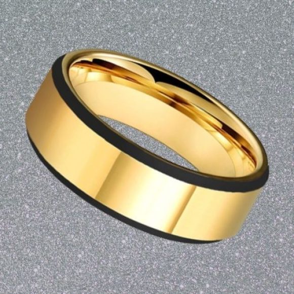 anello in oro per uomo con bordo nero lucido design in stile tradizionale moderno