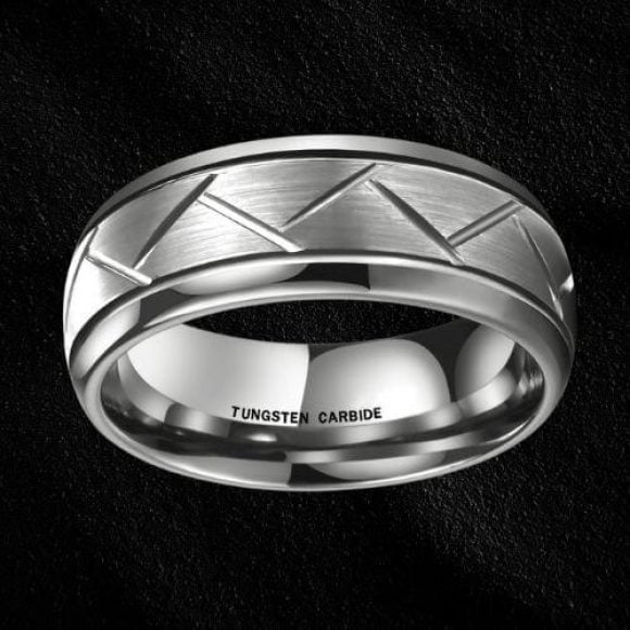 Anello in tungsteno argento per uomo 8mm design stile moderno