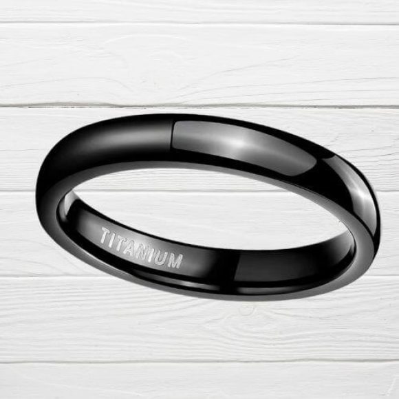 Anello da uomo in titanio da 4 mm, nero lucido, sottile, design moderno
