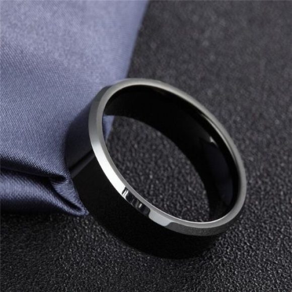 Anello da uomo in carburo di tungsteno nero e argento, design in stile moderno