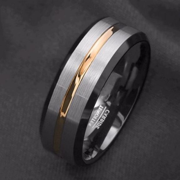 Anello da uomo in nero, argento e oro, design moderno in stile tradizionale, vestibilità comoda