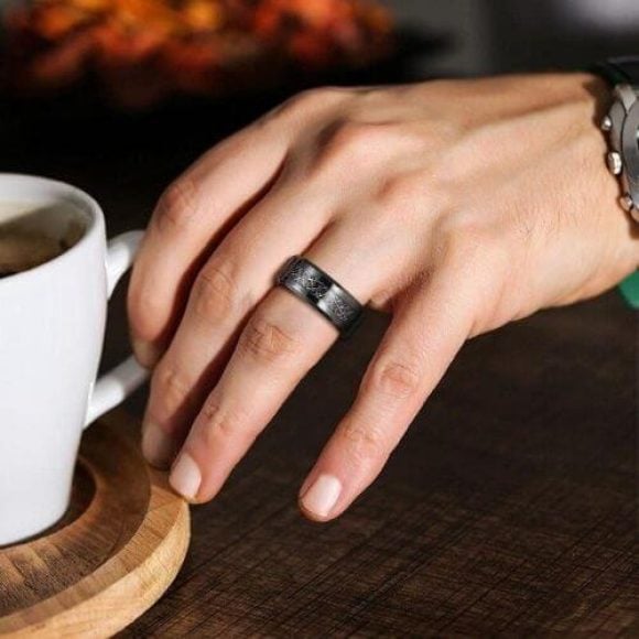 Anello in meteorite da uomo in tungsteno nero da 6 mm a 8 mm, design in stile moderno