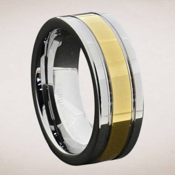 Opulento – Anello nuziale unico da uomo – Argento e oro Anello da uomo in tungsteno in argento e oro