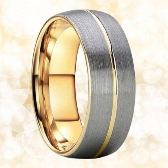 Anello da uomo in carburo di tungsteno - Argento e oro 8 mm design in stile moderno