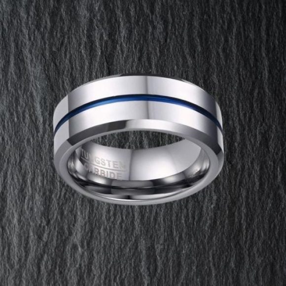 Anello da uomo in tungsteno argento, design moderno, 8 mm, vestibilità comoda e lucida