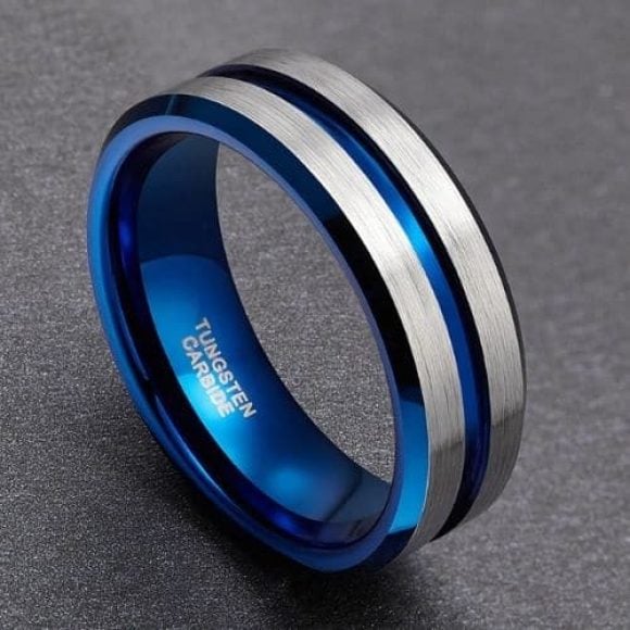 anello da uomo in argento con fascia blu in stile moderno design 8mm