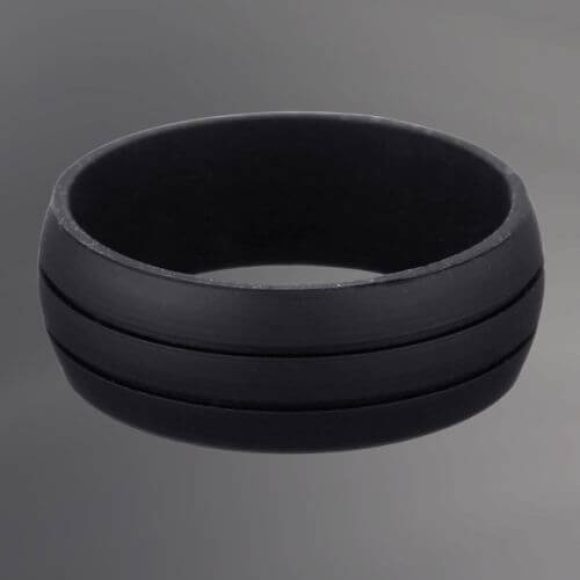 Anello da uomo in silicone nero con due scanalature